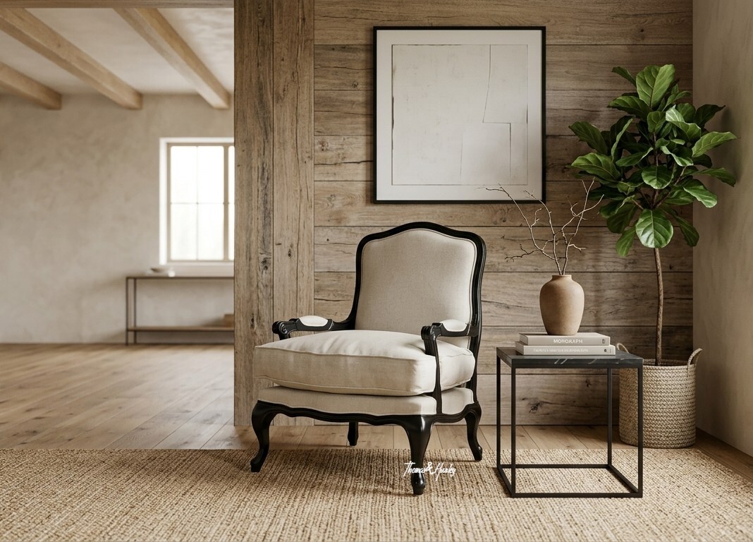 Cannes Occasional Armchair in Cream with Black Oak Frame Cannes curved occasional armchair with cream upholstery and black oak frame