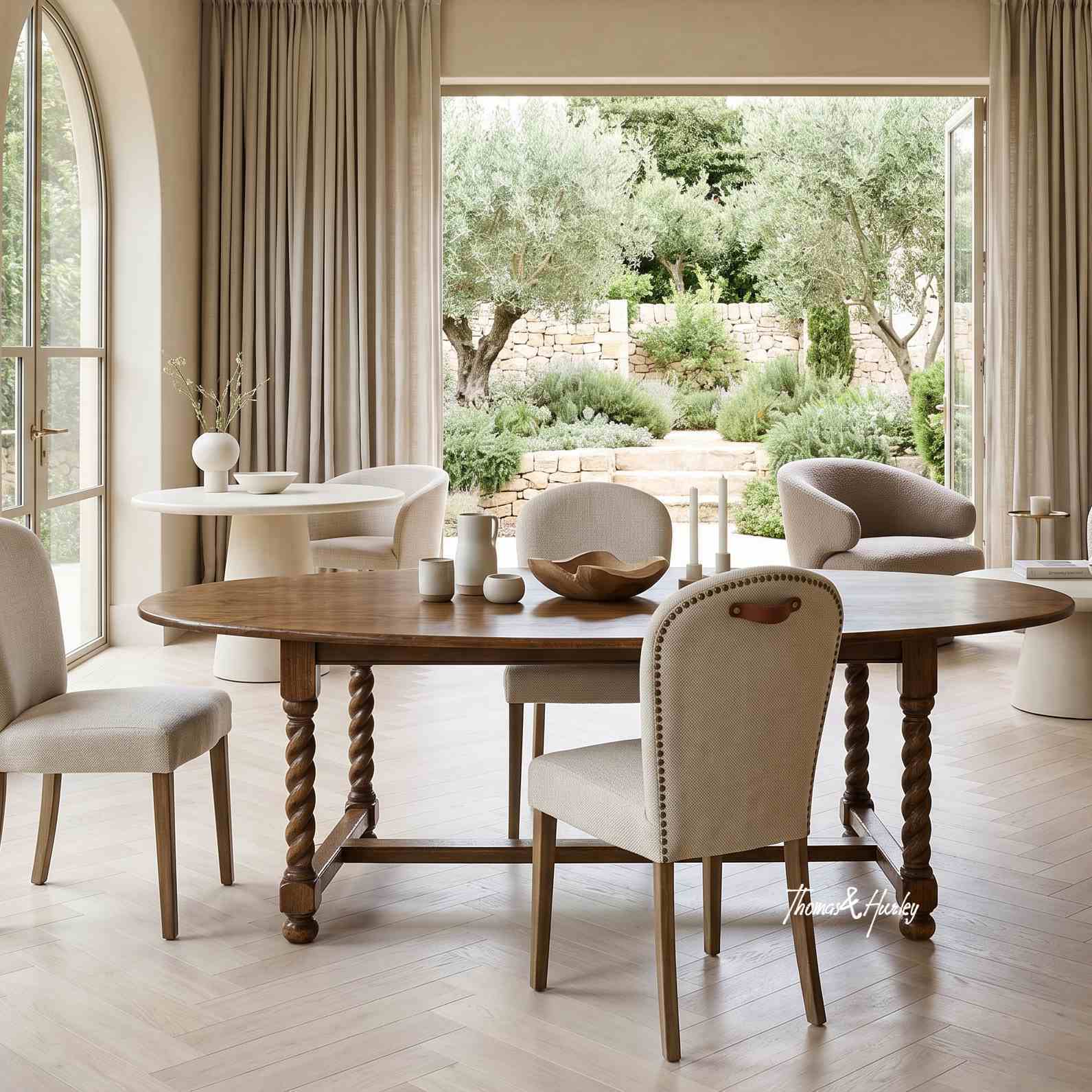 Churchill Barley Twist Oval Drop Leaf Extending Dining Table with Stratford Dining Chairs