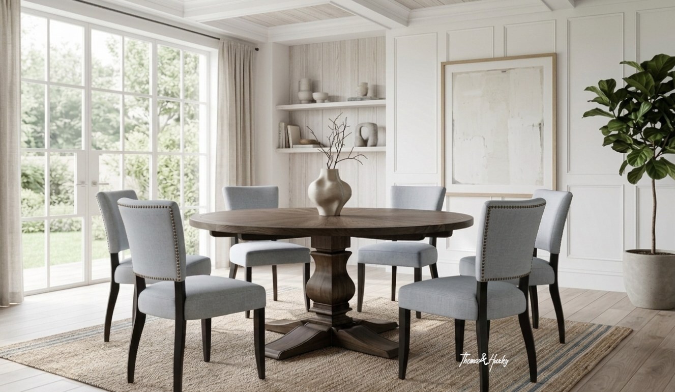 Darcy Oak Parquetry Round Dining Table with Dalton Chairs Darcy Oak Parquetry Round Dining Table with Dalton Chairs