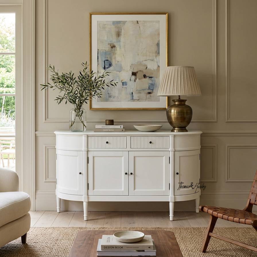 Louis Curved Sideboard 160cm in White by Thomas & Hurley Interiors Louis Curved Sideboard 160cm in White by Thomas & Hurley Interiors