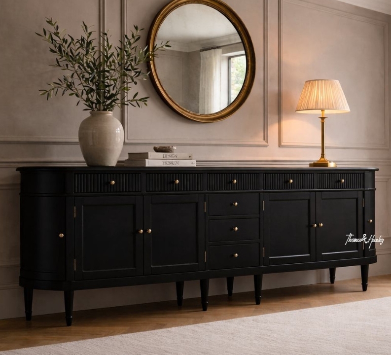 Louis Curved Sideboard 300cm Black Louis Curved Sideboard 300cm Black