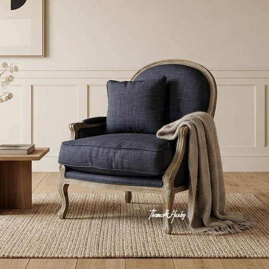 Montpellier Occasional Curved Armchair in Black with Weathered Oak Frame
