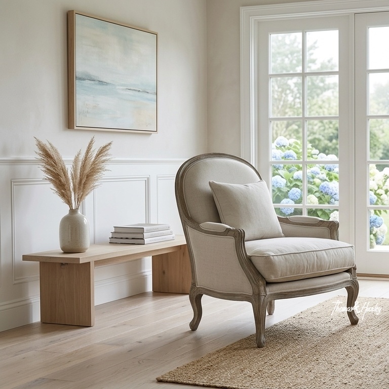 Montpellier Occasional Armchair in Cream with Weathered Oak Frame