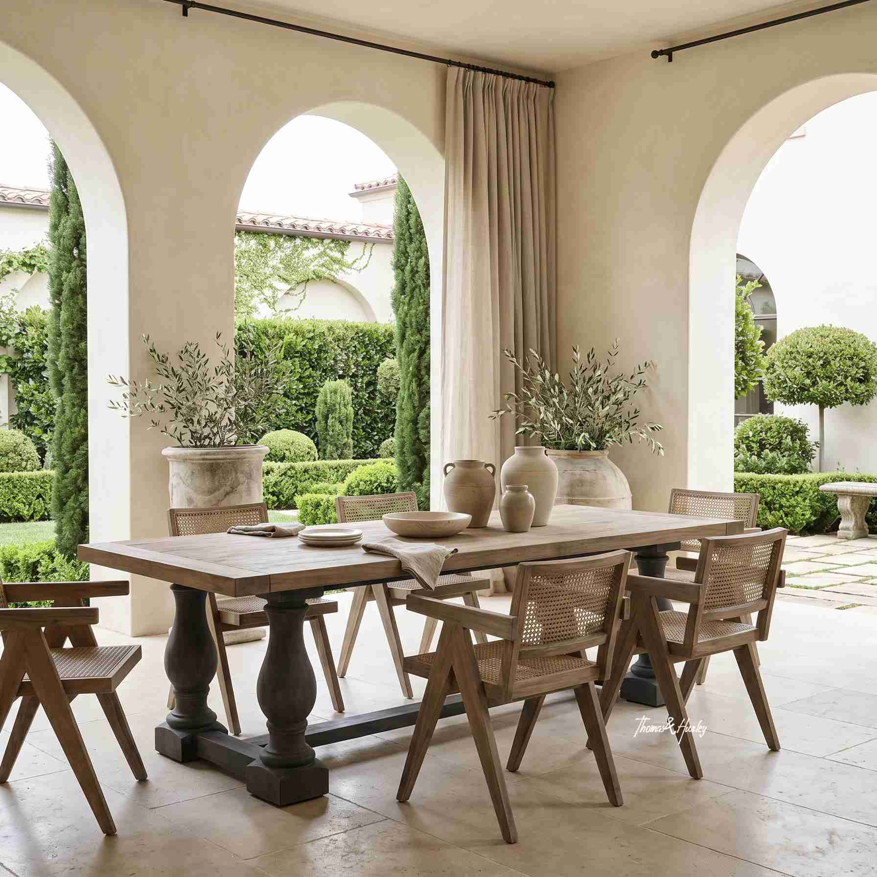 Parkhouse Double Pedestal Dining Table with Gallery Oak Carver Dining Chairs