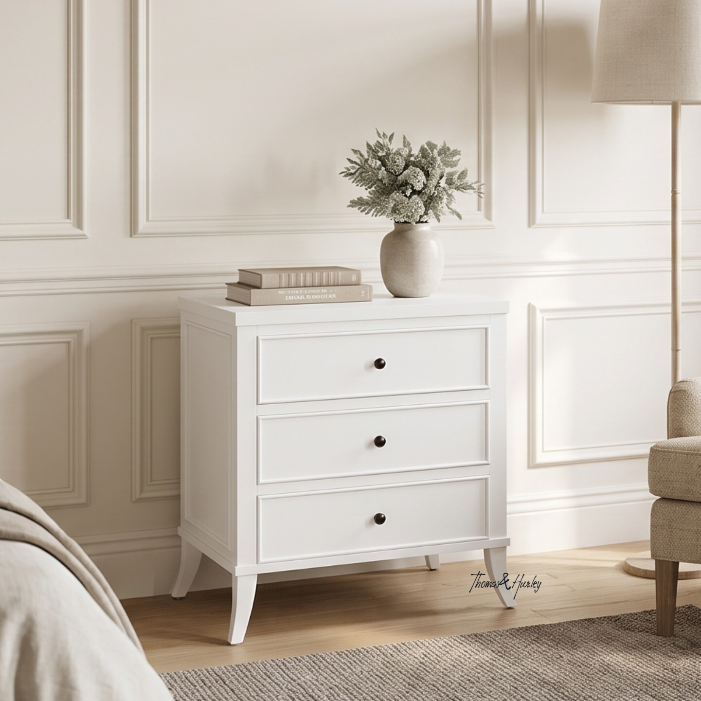 Piastri Bedside Table Styling The Piastri bedside table offers practical bedside storage with elegant detailing, helping create a functional, organised, and beautifully balanced bedroom.