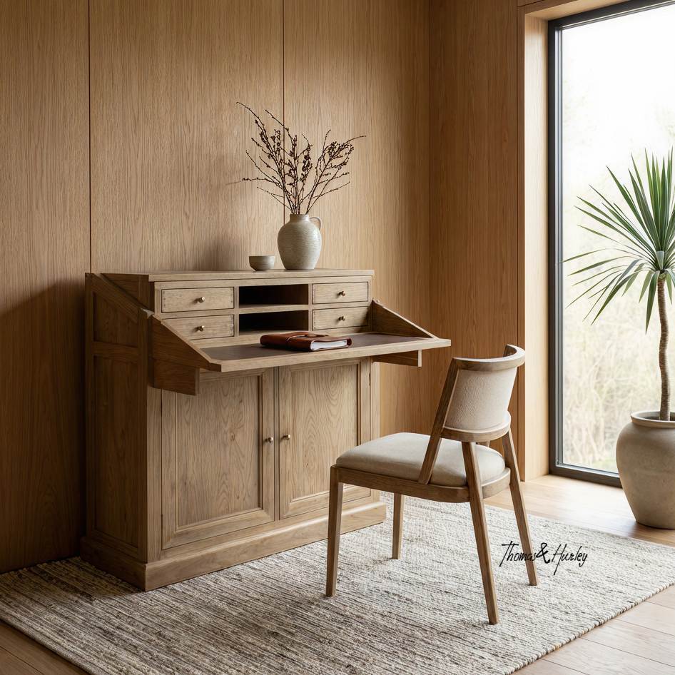 Reagan Oak Convertible Campaign Writing Desk open