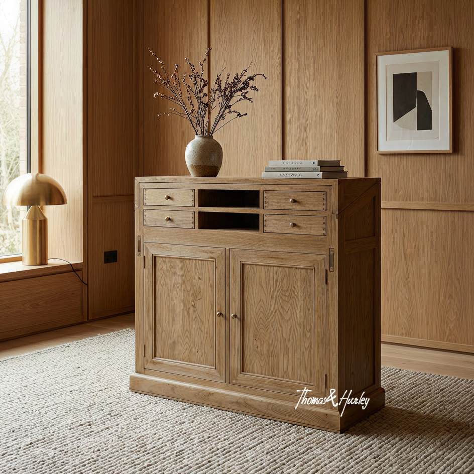 Reagan Oak Convertible Campaign Writing Desk closed