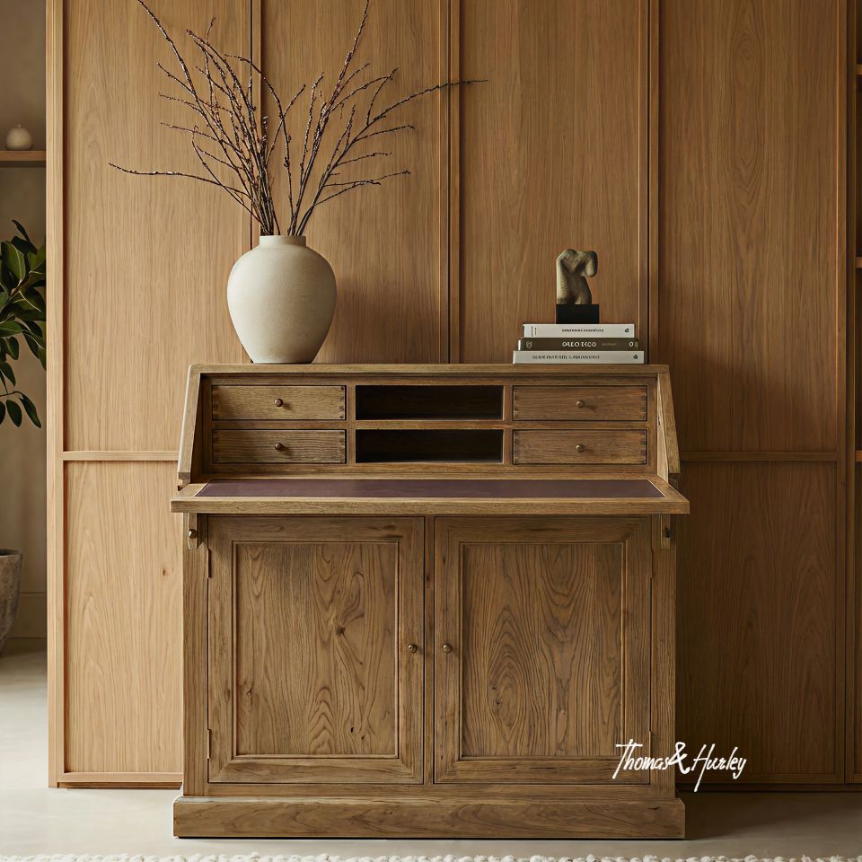 Reagan Oak Convertible Campaign Writing Desk open
